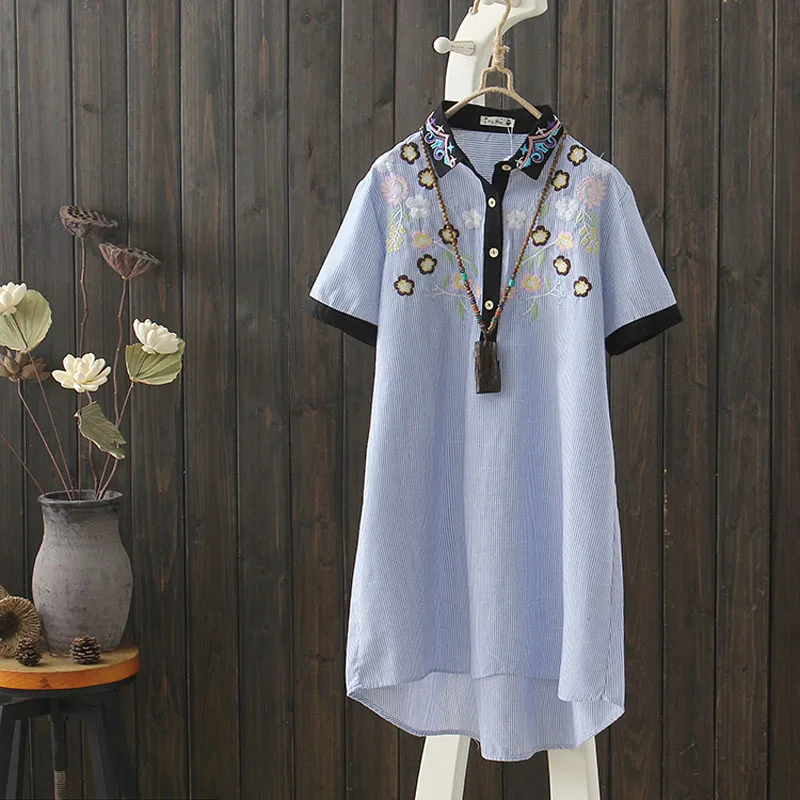 Linen Cotton Turn Down Collar Patchwork Striped Woman Shirt Top Femme Loose Medium Long Casual Retro Embroidery Floral Blouses
Linen Cotton Turn Down Collar Patchwork Striped Woman Shirt Top Femme Loose Medium Long Casual Retro Embroidery Floral Blouses