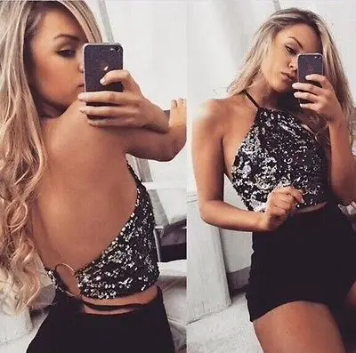 2017 new fashion sexy bling camis sequined black Women Sexy Vest Crop TopTee Sequin Sleeveless Short Party Tops
2017 new fashion sexy bling camis sequined black Women Sexy Vest Crop TopTee Sequin Sleeveless Short Party Tops