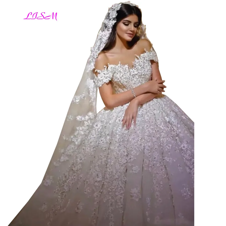 Lace Ball Gown Wedding Dresses 2019 Off Shoulder Long Arabic Wedding Dress Luxurious Crystals Tulle Bridal Gowns
Lace Ball Gown Wedding Dresses 2019 Off Shoulder Long Arabic Wedding Dress Luxurious Crystals Tulle Bridal Gowns
