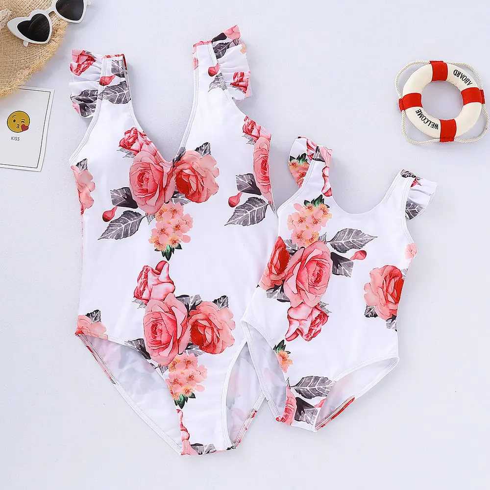 Beach Family Swimwear Floral Matching Swimsuit Mother Daughter Bikini Dad Son Swim Trunks Family Matching Clothes Outfits Look (6)