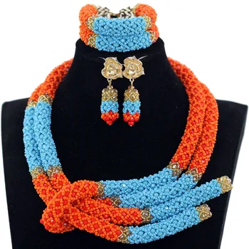 Fashion Orange and Blue African Crystal Beads Wedding Jewelry Set Handmade Weaving Indian Bridal Necklace Jewelry Set QW1251
Fashion Orange and Blue African Crystal Beads Wedding Jewelry Set Handmade Weaving Indian Bridal Necklace Jewelry Set QW1251