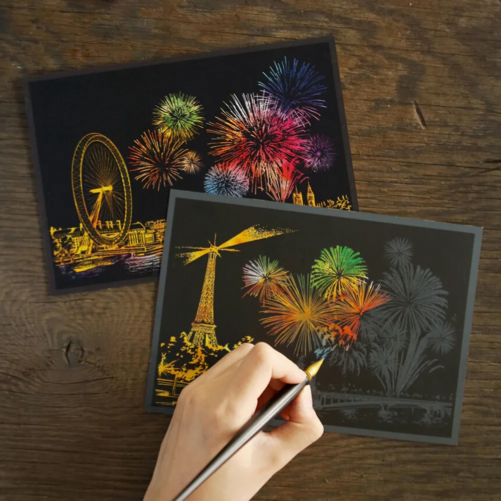 Colorful Scratch Paper Night View Fireworks DIY Drawing Scraping Paintings Postcard
Colorful Scratch Paper Night View Fireworks DIY Drawing Scraping Paintings Postcard