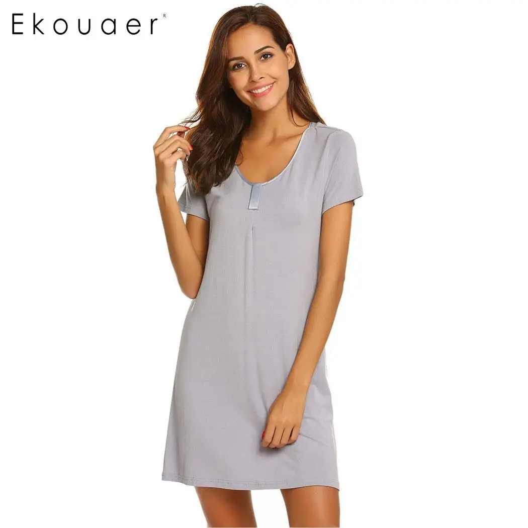 

Ekouaer Casual Nightgown Women Loose Nightdress Sleepwear O-Neck Short Sleeve Sleep Lounge Drerss Nightwear Female Nighties