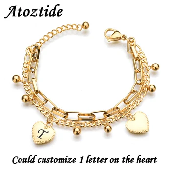 Atoztide Personalize 1 Capital Letter Charm Double Layers Hearts Chain Bracelets Women Stainless Steel Adjustable Bangle Gift
Atoztide Personalize 1 Capital Letter Charm Double Layers Hearts Chain Bracelets Women Stainless Steel Adjustable Bangle Gift