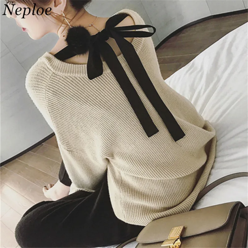 Neploe 2019 New Autumn Winter Solid Women Sweater Bandage Bow V-neck Pullover Patchwork Loose Korean Fashion Sueter Mujer 67861
Neploe 2019 New Autumn Winter Solid Women Sweater Bandage Bow V-neck Pullover Patchwork Loose Korean Fashion Sueter Mujer 67861