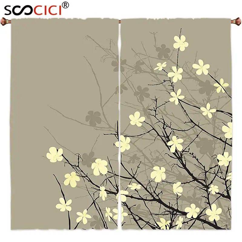 Window Curtains Treatments 2 Panels,Japanese Decor Retro Stylized Flourishing Twiggy Eastern Blossoms Botanical Metaphoric
Window Curtains Treatments 2 Panels,Japanese Decor Retro Stylized Flourishing Twiggy Eastern Blossoms Botanical Metaphoric