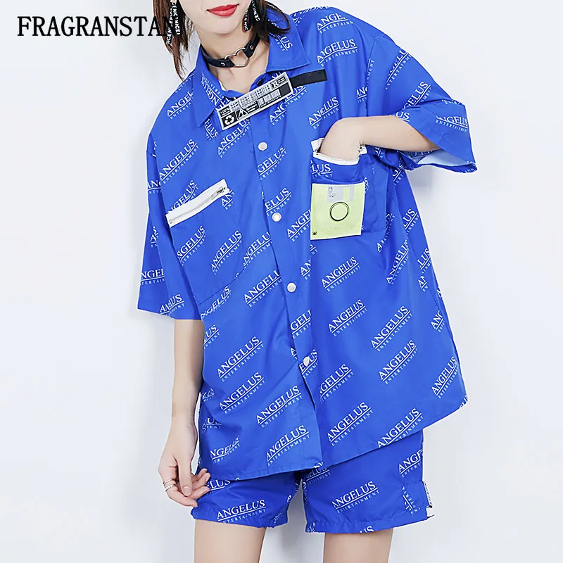 Spring Summer Women Harajuku Letter Print Fashion Two Piece Set Female Loose Top+Elastic Waist Shorts Casual Oversize Suits Q745
Spring Summer Women Harajuku Letter Print Fashion Two Piece Set Female Loose Top+Elastic Waist Shorts Casual Oversize Suits Q745