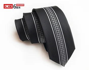 

6cm Popular Men Skinny Tie 2400 Strands High Quality Necktie Black with White Stripes Geometric Pattern