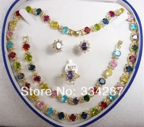 women's gift 18GP multicolor zircon Necklace Bracelet Earring Ring+Box
women's gift 18GP multicolor zircon Necklace Bracelet Earring Ring+Box