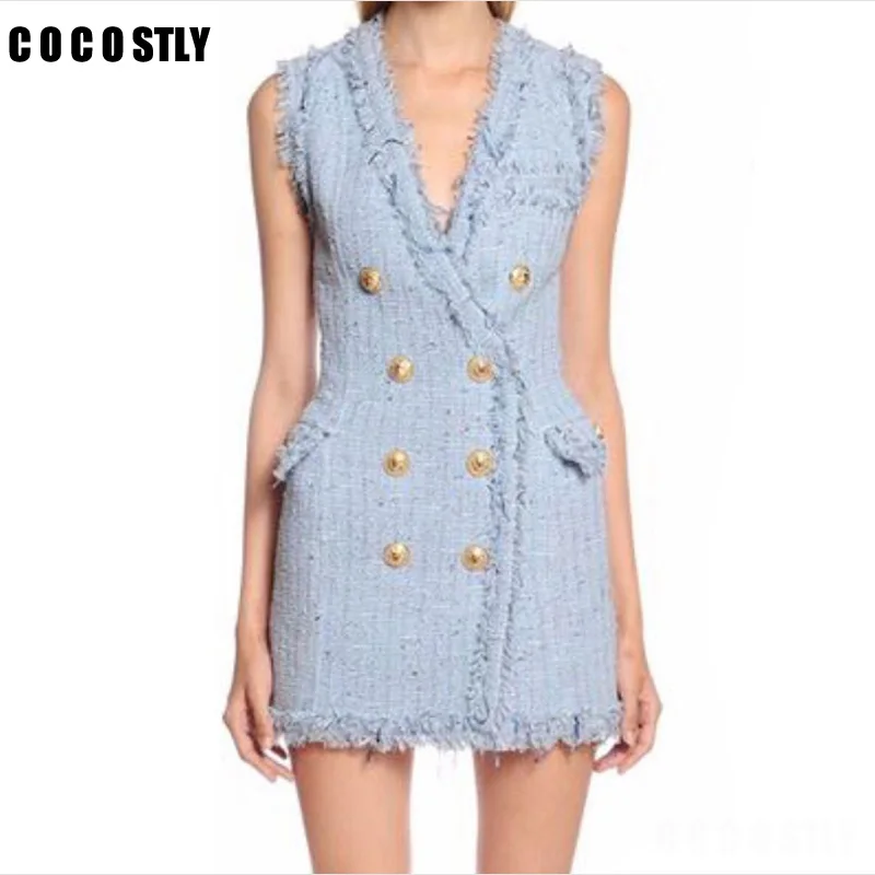 2018 Designer Runway Dress Women's Office Dresses Sleeveless Double Breasted Fringe Tassel Colors Tweed Dress
2018 Designer Runway Dress Women's Office Dresses Sleeveless Double Breasted Fringe Tassel Colors Tweed Dress