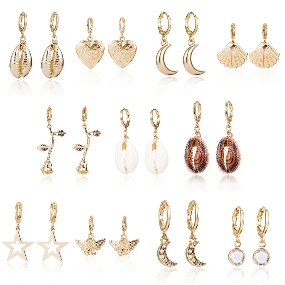 2019 New Cute Simple Seashell Rose Floral Moon Love Heart Cross Drop Dangle Earrings for Women Gold Silver Color Small Earrings
2019 New Cute Simple Seashell Rose Floral Moon Love Heart Cross Drop Dangle Earrings for Women Gold Silver Color Small Earrings