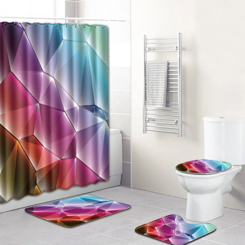 3D Geometry Design Pattern Bathroom Shower Curtain Pedestal Toilet Seat Mat+Lid+Bath Mat Home Decor Anti Slip Carpet 4Pcs
3D Geometry Design Pattern Bathroom Shower Curtain Pedestal Toilet Seat Mat+Lid+Bath Mat Home Decor Anti Slip Carpet 4Pcs