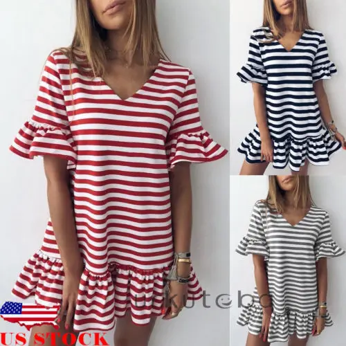 Women Ruffle Dress 2018 Summer Sexy Half Butterfly Sleeve Striped V Neck Dress Boho Short Party Beach Dresses Vestidos de fiesta
Women Ruffle Dress 2018 Summer Sexy Half Butterfly Sleeve Striped V Neck Dress Boho Short Party Beach Dresses Vestidos de fiesta