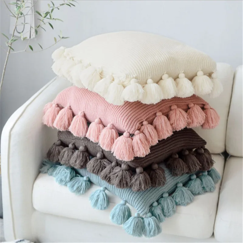

Hap-deer hight quality knit Pure acrylic Cushion Cover ball tassel home sofa bed room textile adult Decro almofada wholesale