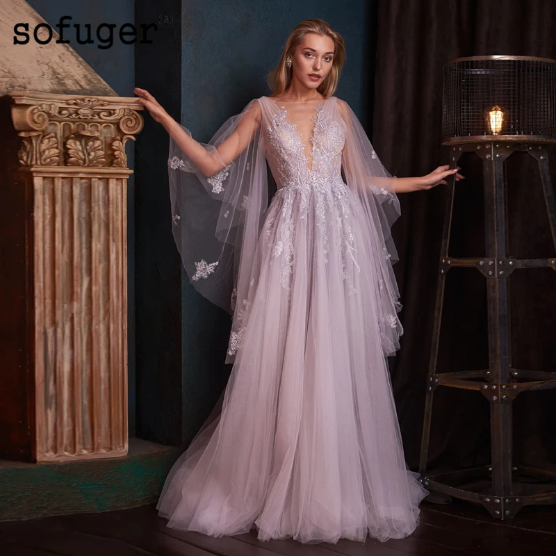 Light Lilac Aline Appliques Batwing Sleeves Backless Deep V Neck Wedding Dress Boho Sofuge Vestido De Noiva Dubai Arabic
Light Lilac Aline Appliques Batwing Sleeves Backless Deep V Neck Wedding Dress Boho Sofuge Vestido De Noiva Dubai Arabic