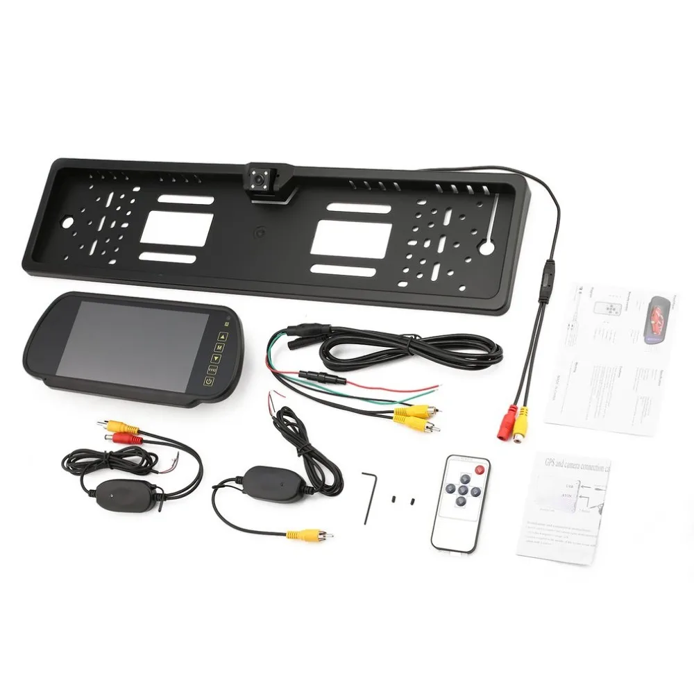 New EU Car Licence Plate Rearview Camera with LED Lights + 7 Inch Rearview Monitor + Wireless Transmitter & Receiver
New EU Car Licence Plate Rearview Camera with LED Lights + 7 Inch Rearview Monitor + Wireless Transmitter & Receiver