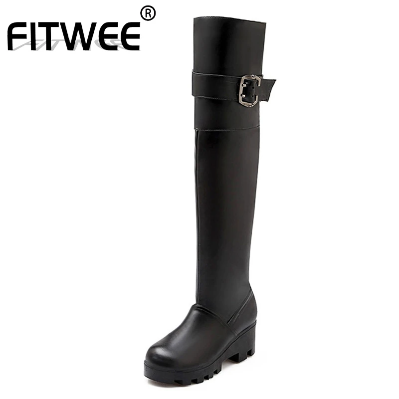 FITWEE Fashion Femal Over Knee Boots Round Toe Buckle Thick Heel Shoes Winter Warm Long Boots Women Footwear Size 34-43
FITWEE Fashion Femal Over Knee Boots Round Toe Buckle Thick Heel Shoes Winter Warm Long Boots Women Footwear Size 34-43