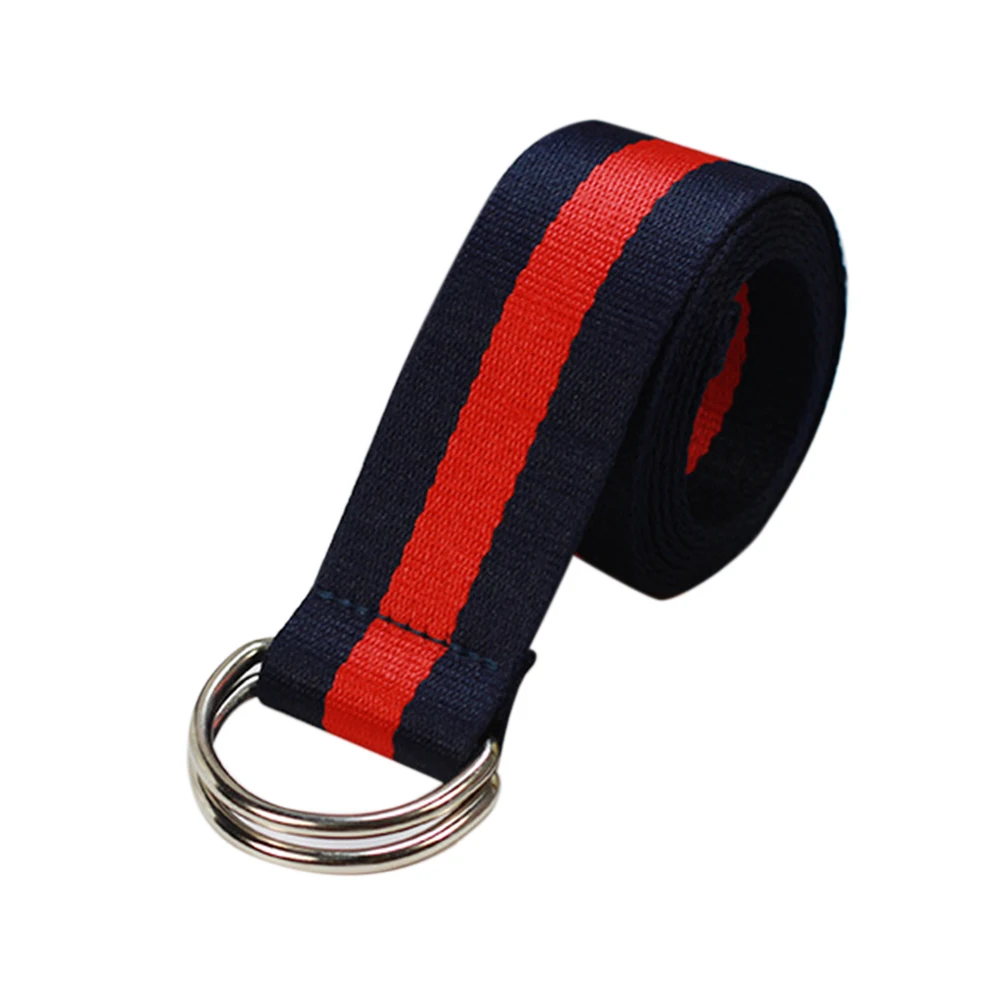 Men&#39;S Women&#39;S Versatile Double Loop Buckle Student Nylon Canvas Belt Striped Blue Red White Belt ...