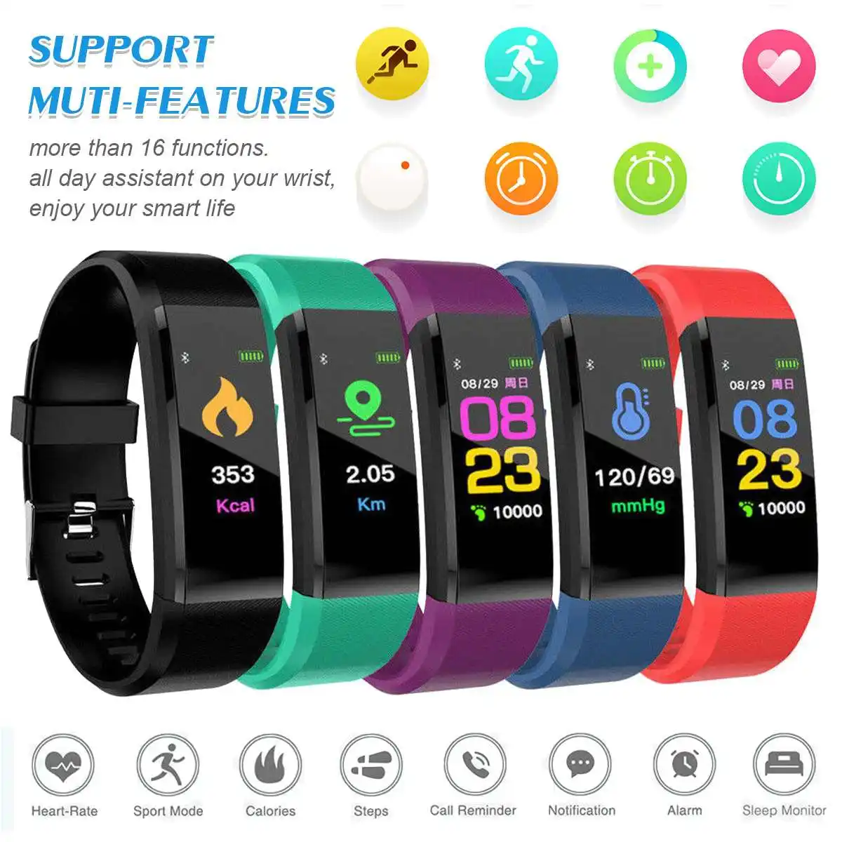 115PLUS Smart Bracelet Watch Health Heart Rate Monitor Blood Pressure Smartband Waterproof Sport Fitness tracker Wristbands
115PLUS Smart Bracelet Watch Health Heart Rate Monitor Blood Pressure Smartband Waterproof Sport Fitness tracker Wristbands