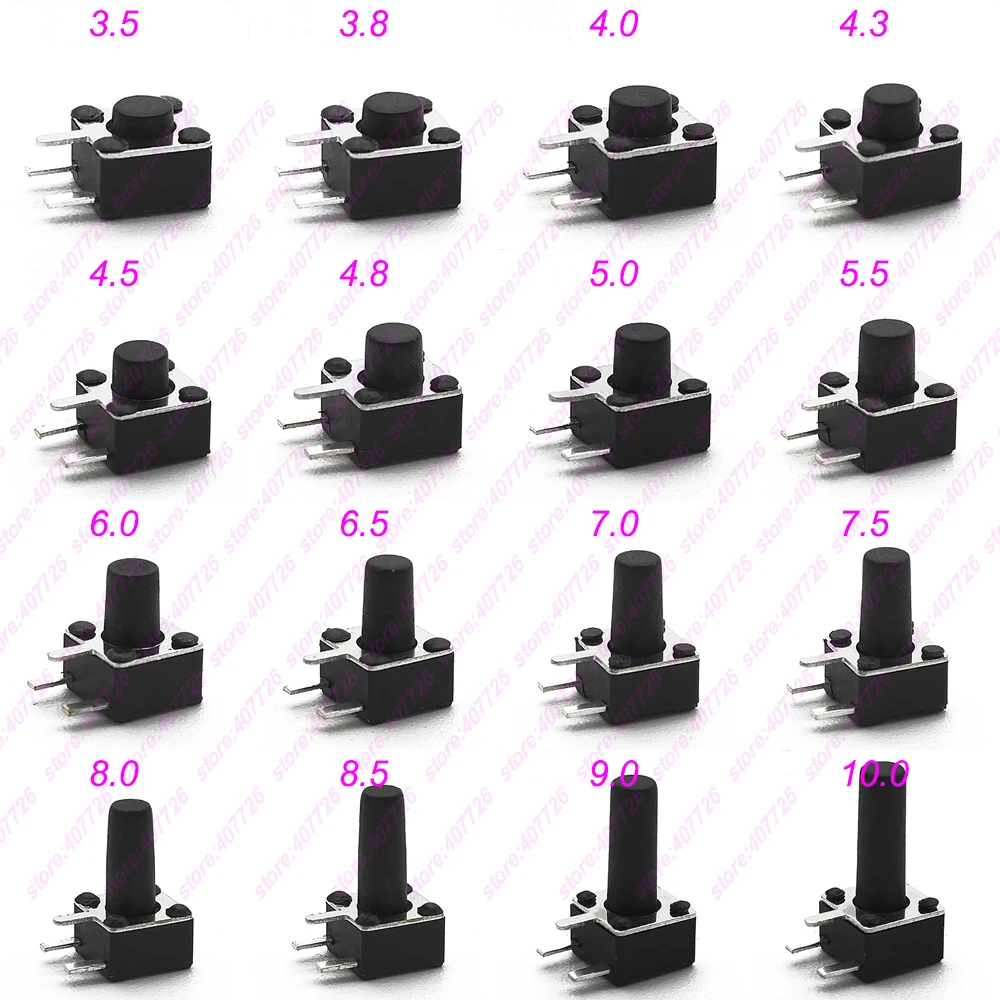 50pcs/lot 12V Momentary Push Button Switch Tact switch Button 4.5X4.5X3.5/3.8/4.0/4.3/4.5/4.8/5.0/5.5/6/6.5/7/7.5/8/8.5/9/10mm
50pcs/lot 12V Momentary Push Button Switch Tact switch Button 4.5X4.5X3.5/3.8/4.0/4.3/4.5/4.8/5.0/5.5/6/6.5/7/7.5/8/8.5/9/10mm