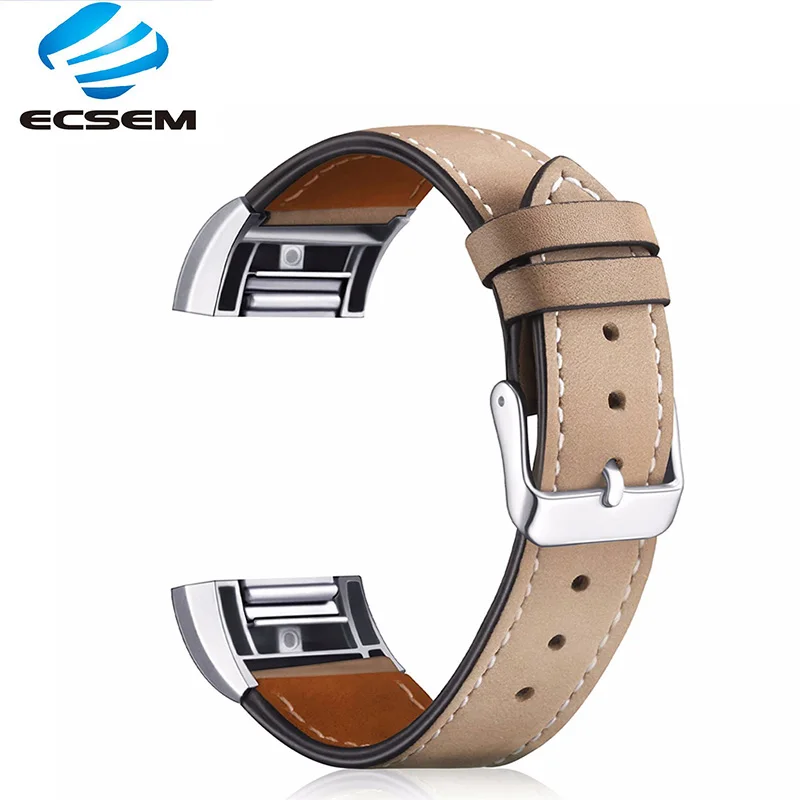 

ECSEM Genuine Leather Watch Bands for Fitbit Charge 2 Strap Replacement Wristband Metal Buckle Purple Unisex Luxury Bracelet