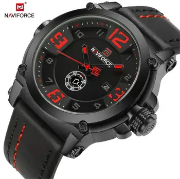 

NAVIFORCE Fashion Sport 3ATM Waterproof Date Week Quartz Leather Men Watch Male Clock Hour Time Relogio Masculino 2018 Black New