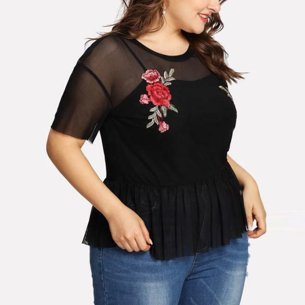 Mesh Top Plus Size Casual Floral Printed Short Sleeve Appliques Fashion Women Tops and Blouses Summer blouse dentelle femme 4EM
Mesh Top Plus Size Casual Floral Printed Short Sleeve Appliques Fashion Women Tops and Blouses Summer blouse dentelle femme 4EM