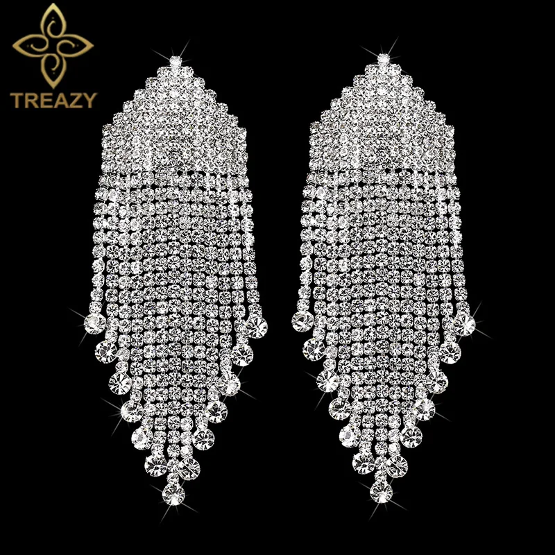 TREAZY Sparkling Full Rhinestone Crystal Wedding Earrings for Women Fashion Statement Long Tassel Bridal Dangle Drop Earrings
TREAZY Sparkling Full Rhinestone Crystal Wedding Earrings for Women Fashion Statement Long Tassel Bridal Dangle Drop Earrings