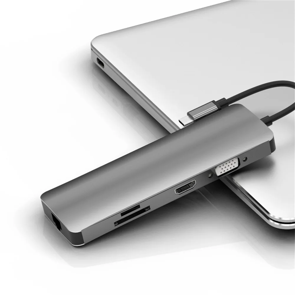 9 in 1 usb type c hub type c to HDMI 4K VGA converter with 3*USB2.0 SD TF RJ45 PD charging adapter Gigabit network for macbook
9 in 1 usb type c hub type c to HDMI 4K VGA converter with 3*USB2.0 SD TF RJ45 PD charging adapter Gigabit network for macbook