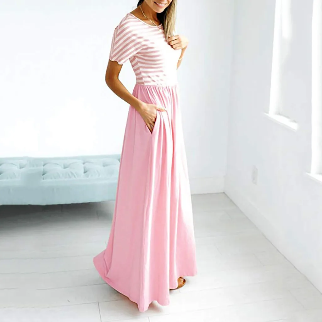 New Fashion Harajuku Women's Dresses Casual Maxi O-Neck Elastic Waist Short Sleeve Tunic Stripe Vintage Dress With Pockets
New Fashion Harajuku Women's Dresses Casual Maxi O-Neck Elastic Waist Short Sleeve Tunic Stripe Vintage Dress With Pockets