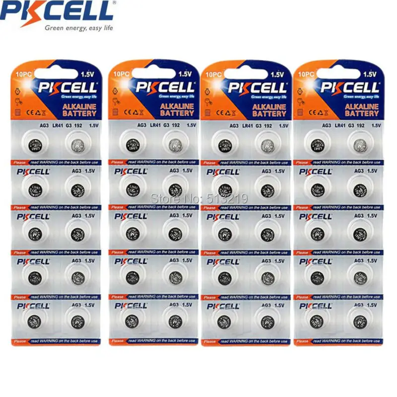 40Pcs/4Cards PKCELL 1.5V AG3 LR41 LR192 V3GA SR41 192 392 SR736 Alkaline Button Coin Watch Battery G3 Batteries
40Pcs/4Cards PKCELL 1.5V AG3 LR41 LR192 V3GA SR41 192 392 SR736 Alkaline Button Coin Watch Battery G3 Batteries