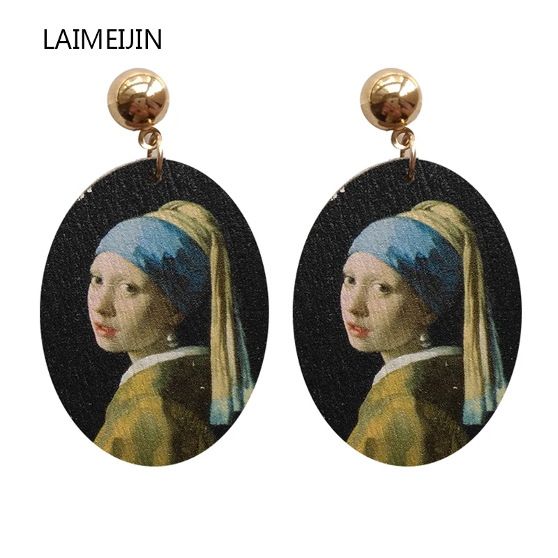 Retro Van Gogh Girl Oil Painting Oval Wooden Earrings Drop Earrings New Temperament Simple Exaggerated Personality Earring Women
Retro Van Gogh Girl Oil Painting Oval Wooden Earrings Drop Earrings New Temperament Simple Exaggerated Personality Earring Women