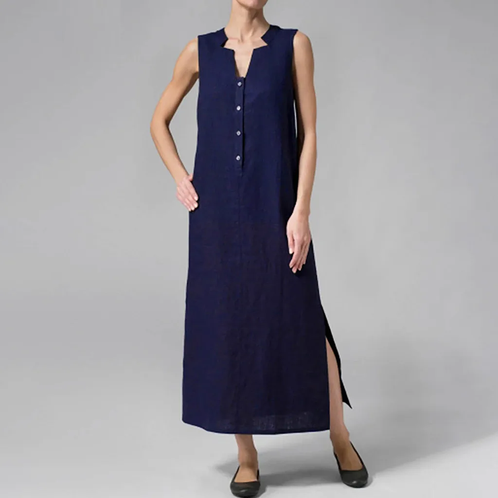 Women Solid Summer Sleeveless Button dress Sundress Casual Linen Tunic Maxi Long Dresses dress party long beach#P4
Women Solid Summer Sleeveless Button dress Sundress Casual Linen Tunic Maxi Long Dresses dress party long beach#P4