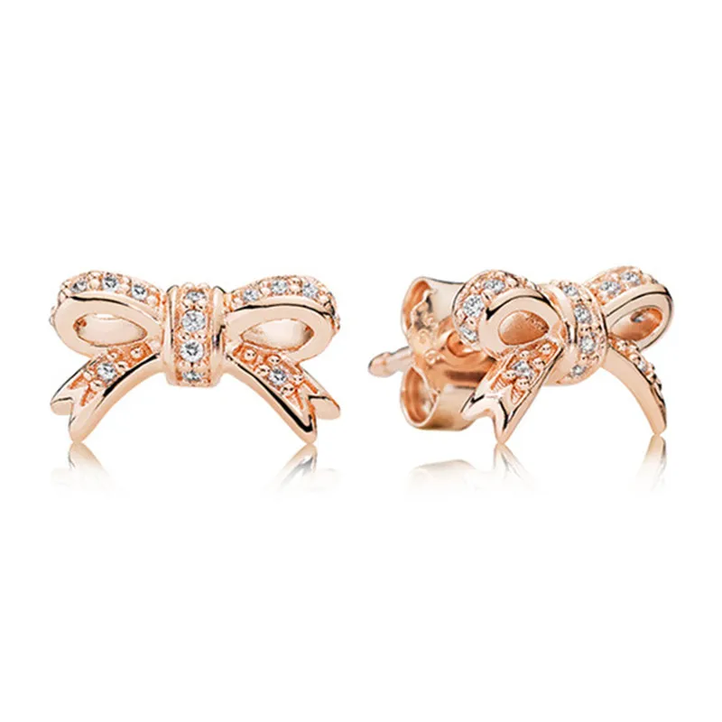 New 925 Sterling Silver Pans Earrings For Women Rose Gold Sparkling Bowknot Earring Studs Fine Lady Europe Jewelry Original
New 925 Sterling Silver Pans Earrings For Women Rose Gold Sparkling Bowknot Earring Studs Fine Lady Europe Jewelry Original