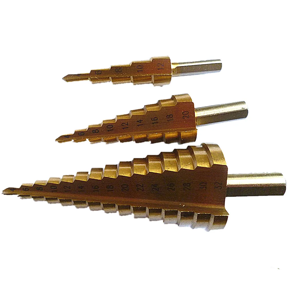 Hot New 3pcs Hss Titanium Coated Step Drill Bits Set Size 4-12/4-20/4-32mm Shank 6mm 8mm10mm Triangle Shank
Hot New 3pcs Hss Titanium Coated Step Drill Bits Set Size 4-12/4-20/4-32mm Shank 6mm 8mm10mm Triangle Shank