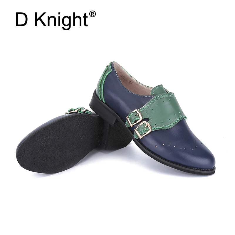 Genuine Leather Women Oxfords Flats Handmade Slip On Double Buckle Flat Loafers Shoes For Women Plus Size 44 Brogues Shoes Woman (8)
