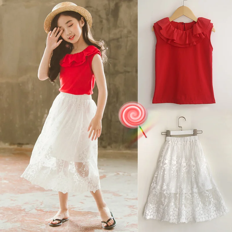 Girls Summer Clothes Set 2019 Sleeveless Shirt + Lace Skirt Teenage Girls Boutique Outfits 8 9 10 12 13 Years Children Tracksuit
Girls Summer Clothes Set 2019 Sleeveless Shirt + Lace Skirt Teenage Girls Boutique Outfits 8 9 10 12 13 Years Children Tracksuit