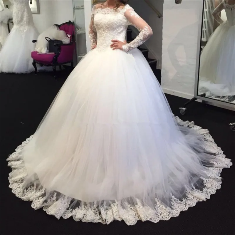 Elegant Long Sleeve Ball Gown Charming Beaded Lace Tulle Wedding Party Dress vestido de noiva robe de mariage Custom Made
Elegant Long Sleeve Ball Gown Charming Beaded Lace Tulle Wedding Party Dress vestido de noiva robe de mariage Custom Made