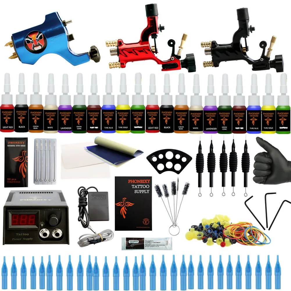 Professional Complete Tattoo Kit Tattoo Machine Kit 2 Rotary Machine Guns 20 Colors Inks Power Supply Grips With Needles Set
Professional Complete Tattoo Kit Tattoo Machine Kit 2 Rotary Machine Guns 20 Colors Inks Power Supply Grips With Needles Set