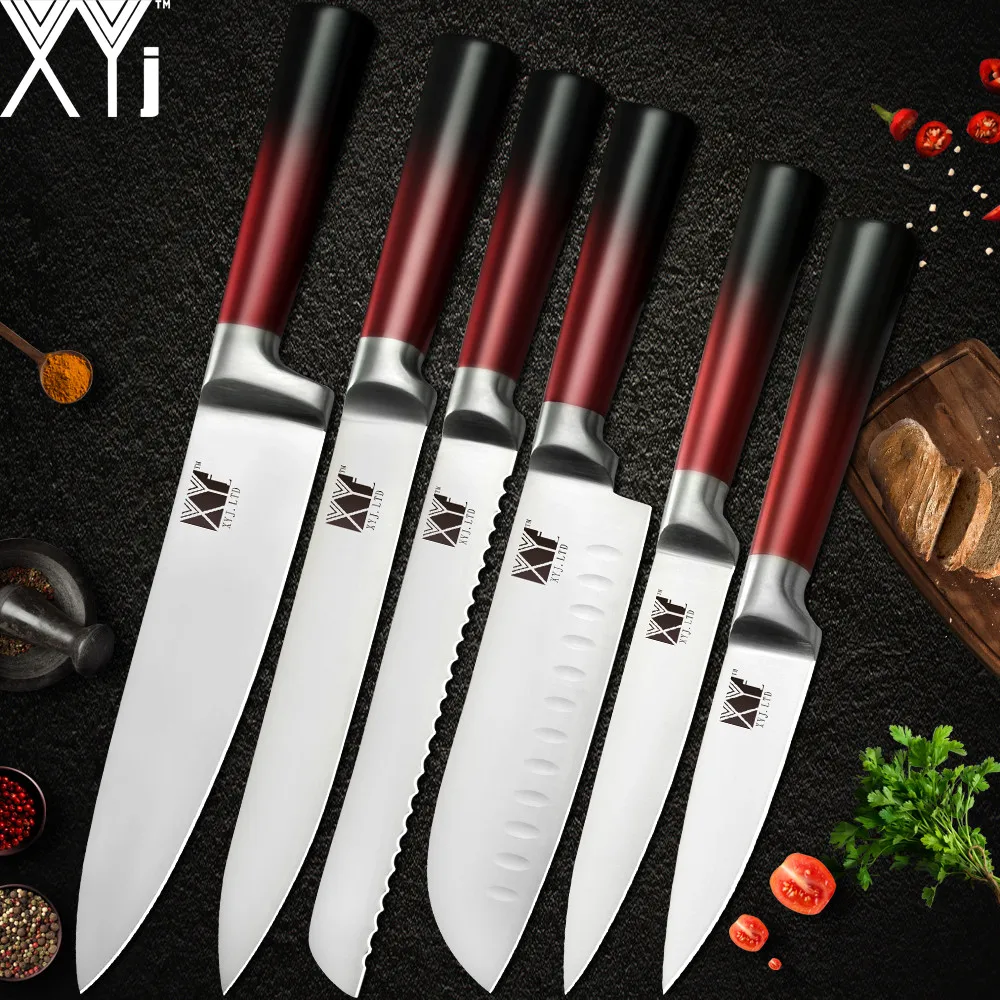 XYj 6pcs Stainless Steel Knife Set Chef Slicing Bread Santoku Utility Paring Knife Red Black Handle Sharp Blade Knife Tools
XYj 6pcs Stainless Steel Knife Set Chef Slicing Bread Santoku Utility Paring Knife Red Black Handle Sharp Blade Knife Tools