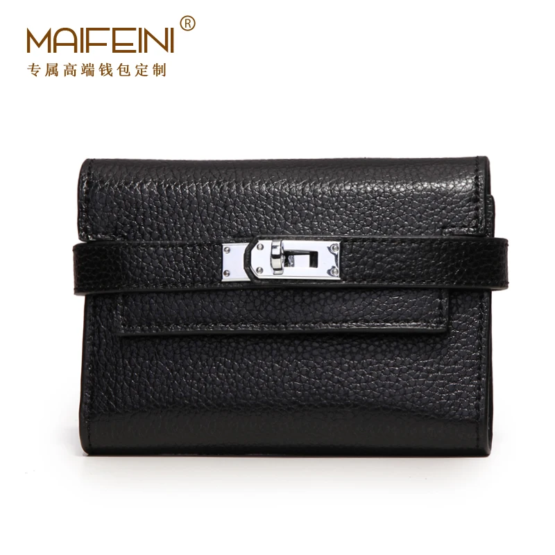 MAIFEINI New European and American Style Fashion Genuine Leather Women short Wallet Dot Hasp Hand Bags Clutch
