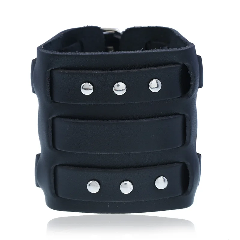 Wholesale Punk Jewelry Handmade Wide Leather Rivet Bangle For Men In Black and Brown Color Stocks Selling Leather Wristband
Wholesale Punk Jewelry Handmade Wide Leather Rivet Bangle For Men In Black and Brown Color Stocks Selling Leather Wristband