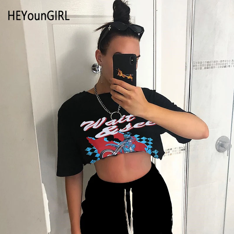 HEYounGIRL Harajuku Punk Short Sleeve T-shirt Women Loose Casual Printed Women Tshirt Top Black Cotton Crop Top T Shirt Summer
HEYounGIRL Harajuku Punk Short Sleeve T-shirt Women Loose Casual Printed Women Tshirt Top Black Cotton Crop Top T Shirt Summer