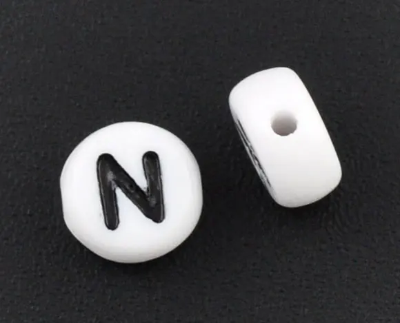 

DoreenBeads Acrylic Spacer Beads Flat Round White Letter Pattern About 7mm( 2/8") Dia, Hole: Approx 1mm, 60 PCs new