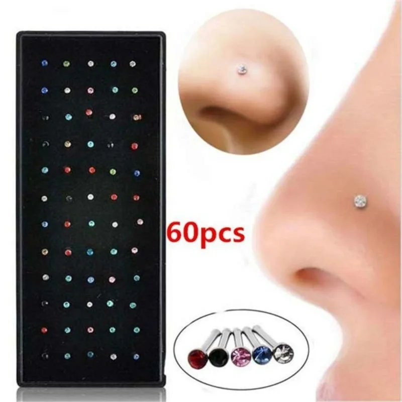 60pcs/set 1.8mm Diamond Nose Studs Fashion Stainless Steel Rhinestones Nose Piercing Rings for Women
60pcs/set 1.8mm Diamond Nose Studs Fashion Stainless Steel Rhinestones Nose Piercing Rings for Women