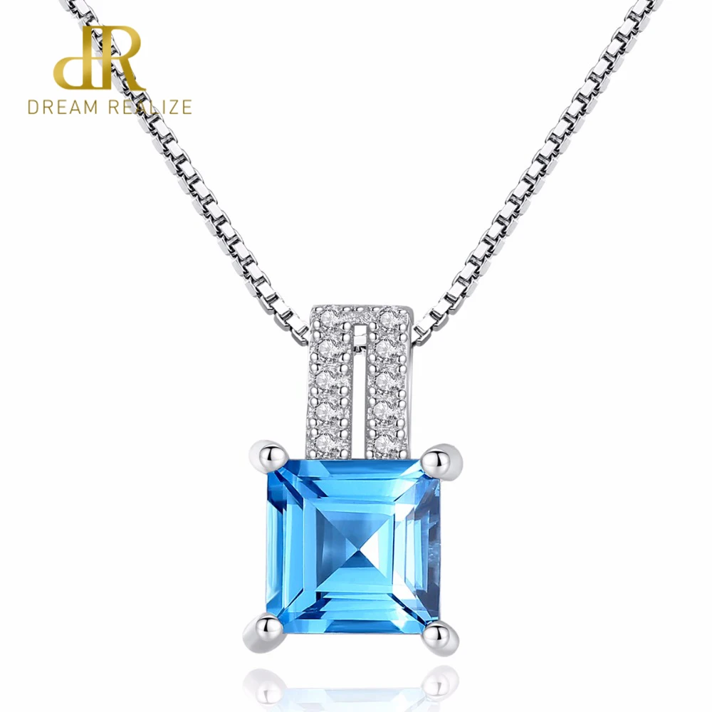Серебряная Подушка DR 925 пробы с натуральным небесно-голубым топазом ожерелье