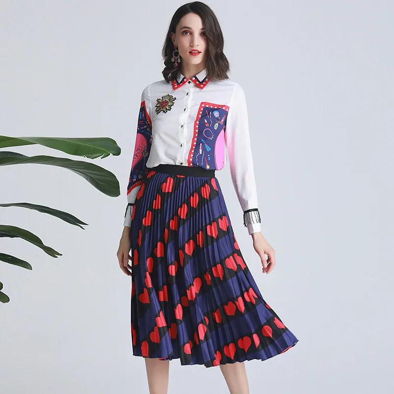 France style women's set long sleeves floral print Shirts+pleated skirts 2piece set 2019 S/S runways skirts suit A287
France style women's set long sleeves floral print Shirts+pleated skirts 2piece set 2019 S/S runways skirts suit A287