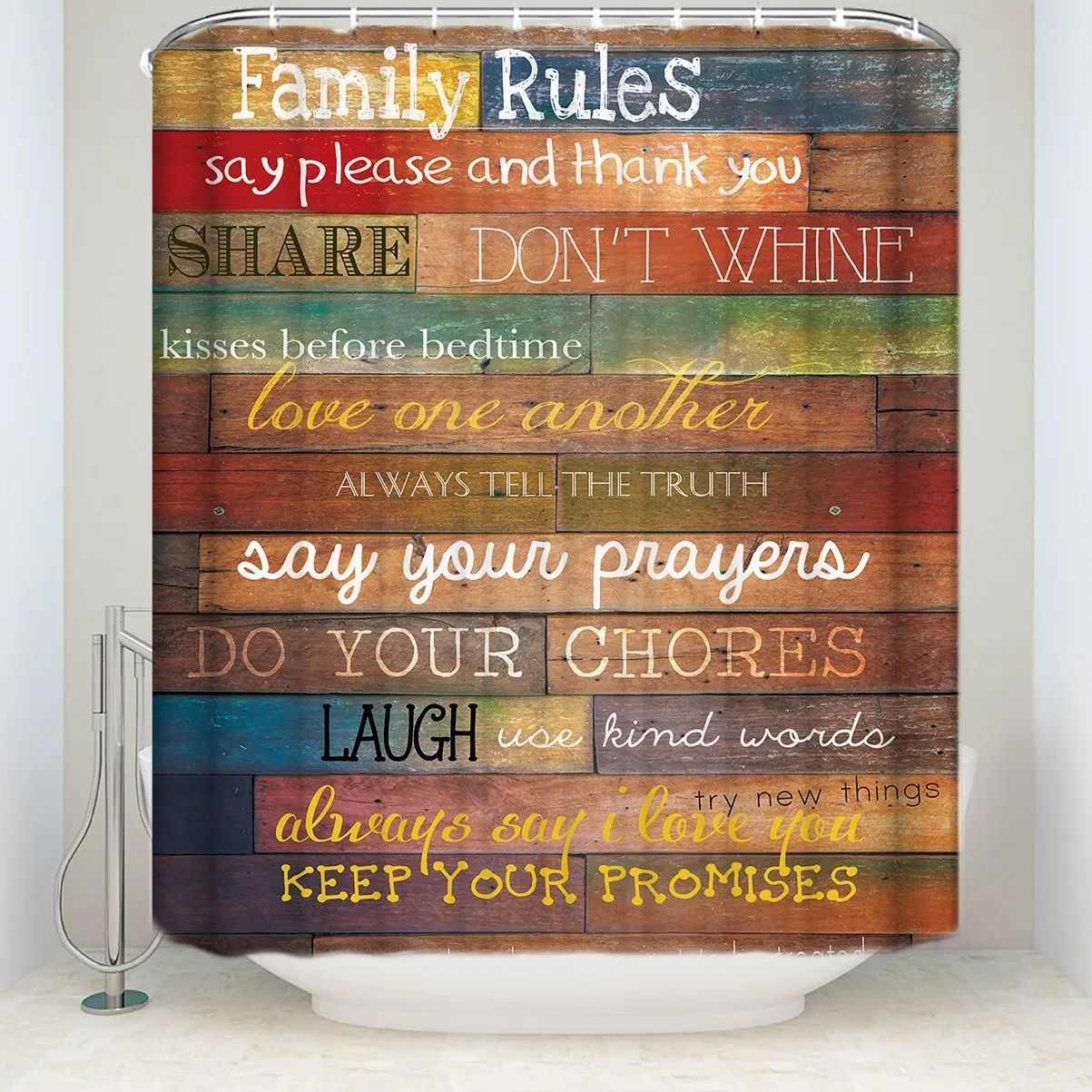 Family Rules Rustic Wood Waterproof Fabric Bathroom Shower Curtain with 12 Hooks
Family Rules Rustic Wood Waterproof Fabric Bathroom Shower Curtain with 12 Hooks