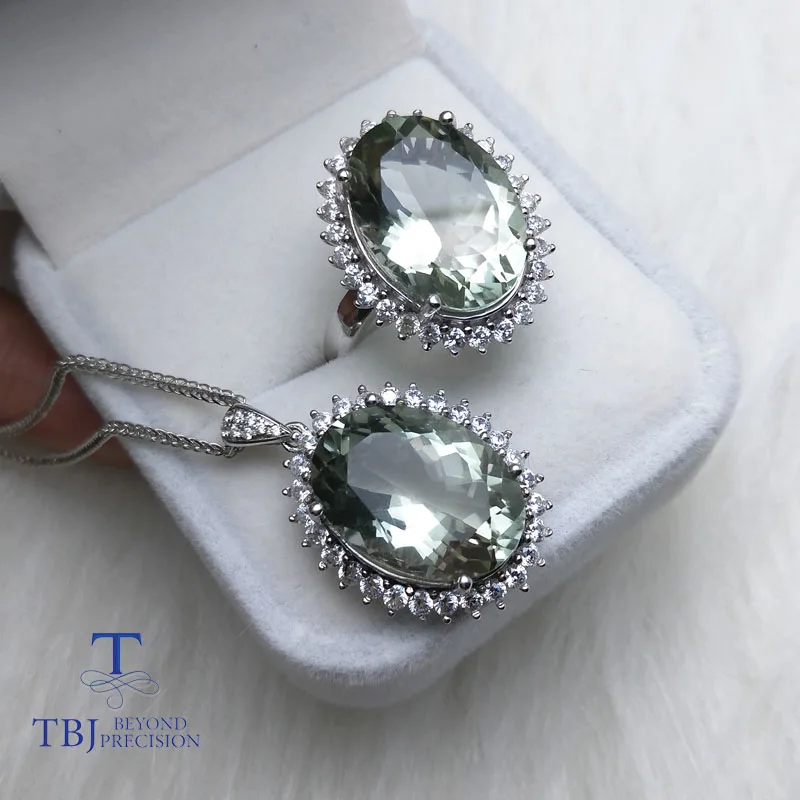 TBJ, Diana's Jewelry set pendant and Ring with natural green amethyst quartz 22ct gemstone for women in 925 silver with gift box
TBJ, Diana's Jewelry set pendant and Ring with natural green amethyst quartz 22ct gemstone for women in 925 silver with gift box