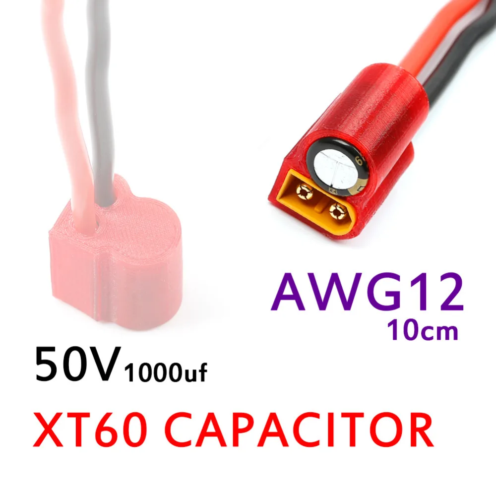 XT60 Plug with 10cm 12awg soft silicone cable wire/ 50V 1200UF Capacitor/3D Printing protect house for 6s FPV RC Lipo battery
XT60 Plug with 10cm 12awg soft silicone cable wire/ 50V 1200UF Capacitor/3D Printing protect house for 6s FPV RC Lipo battery